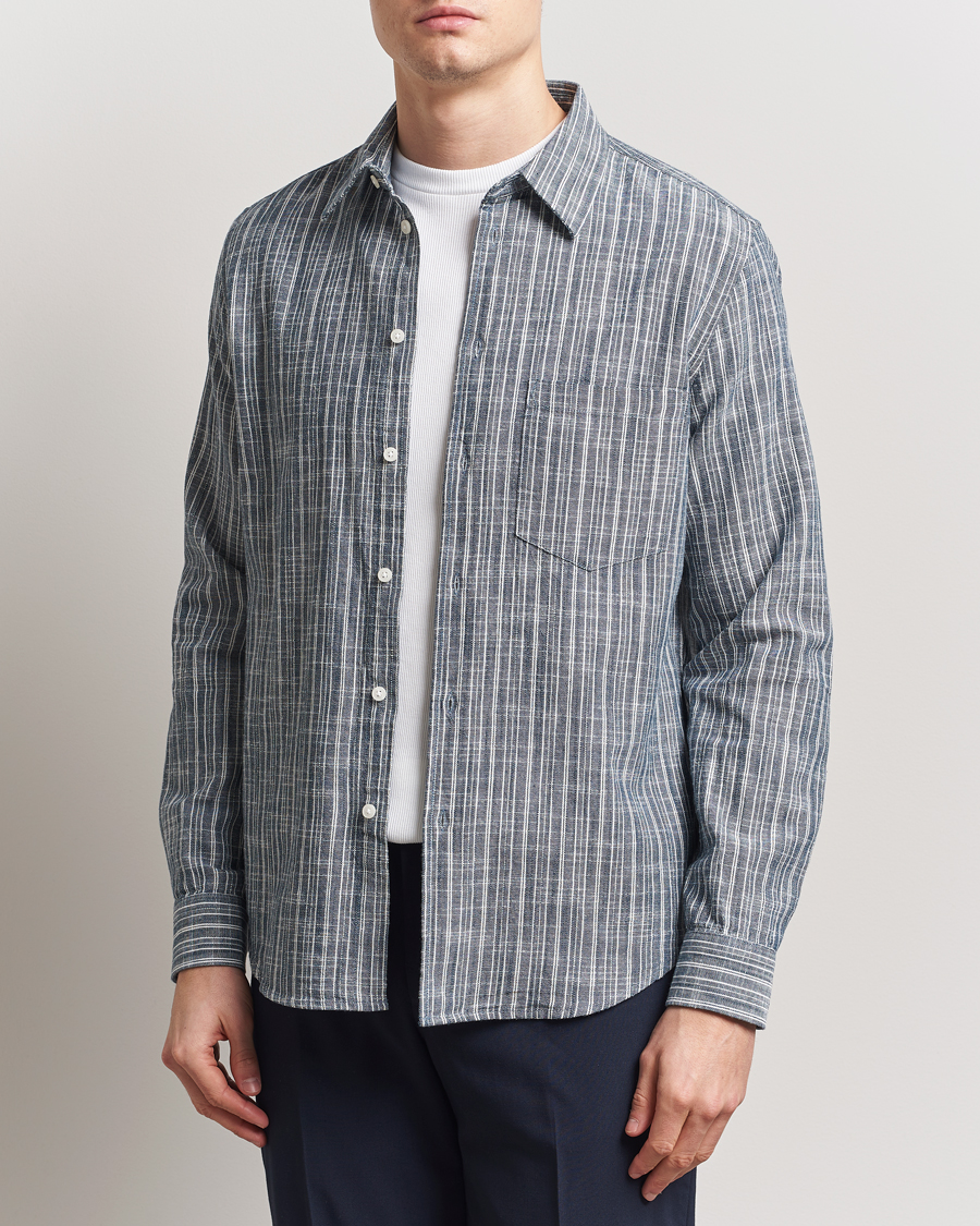 Herre | Skjorter | Samsøe Samsøe | Liam Cotton/Linen Striped Shirt Orion Blue