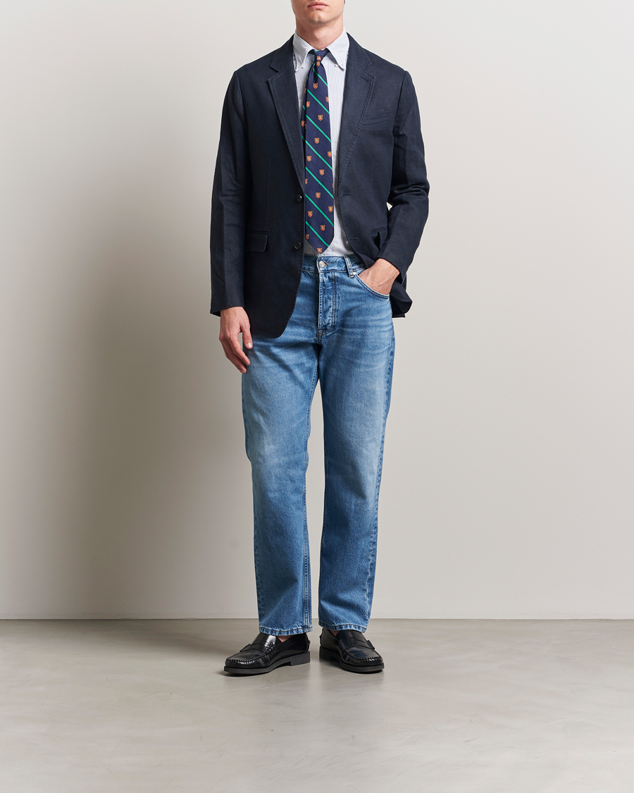Herre | Dressjakker | GANT | Slim Fit Garment Dyed Linen Blazer Evening Blue