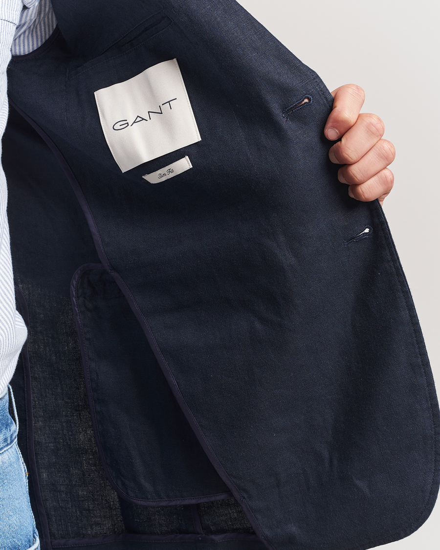 Herre | Dressjakker | GANT | Slim Fit Garment Dyed Linen Blazer Evening Blue