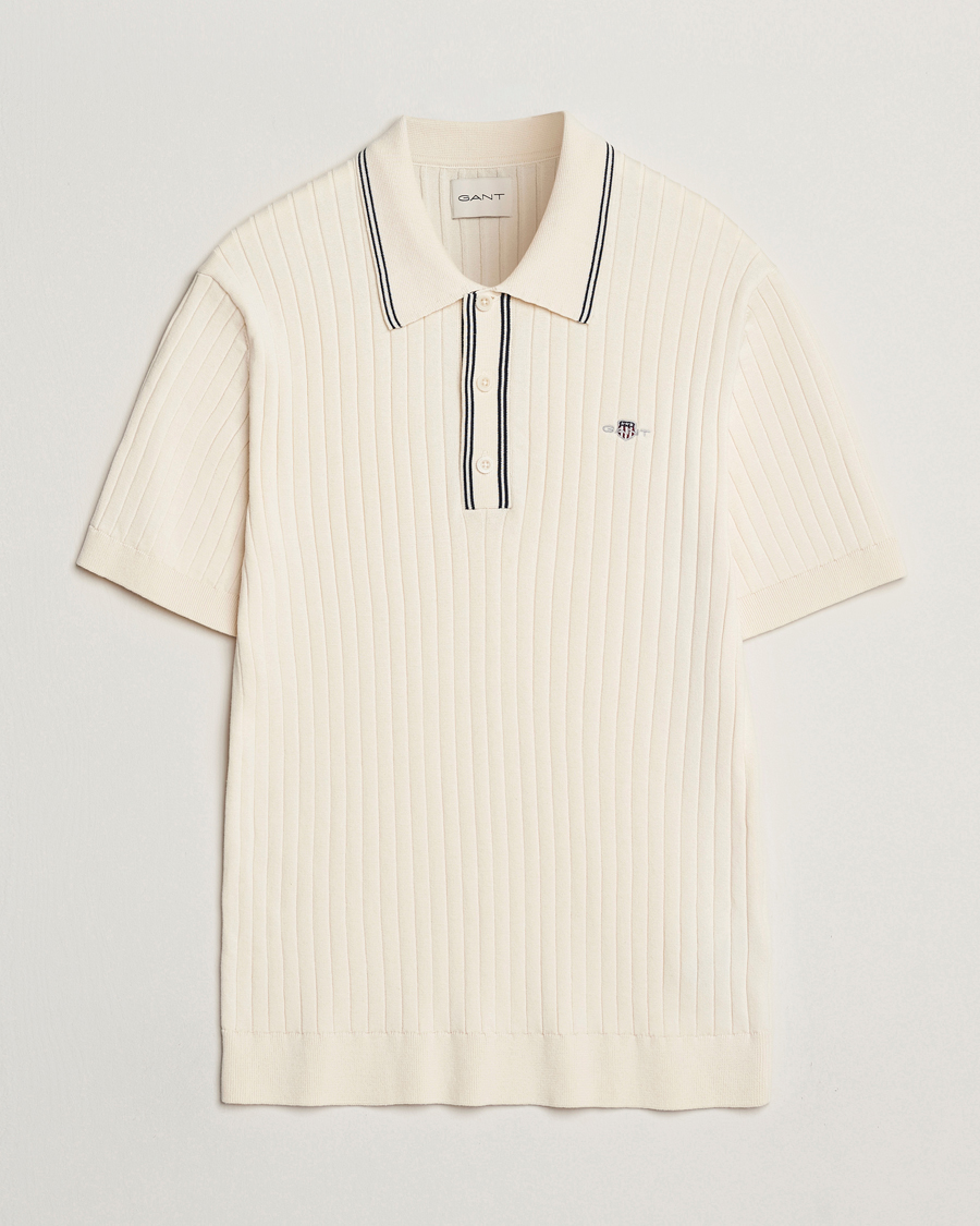 Herre | Pikéer | GANT | Ribbed Cotton Knitted Polo Cream