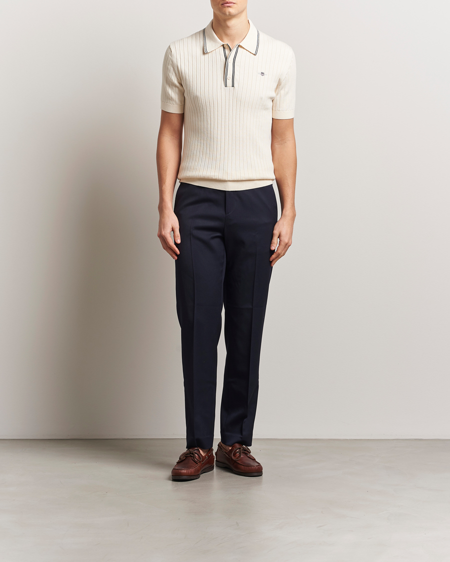 Herre | Pikéer | GANT | Ribbed Cotton Knitted Polo Cream