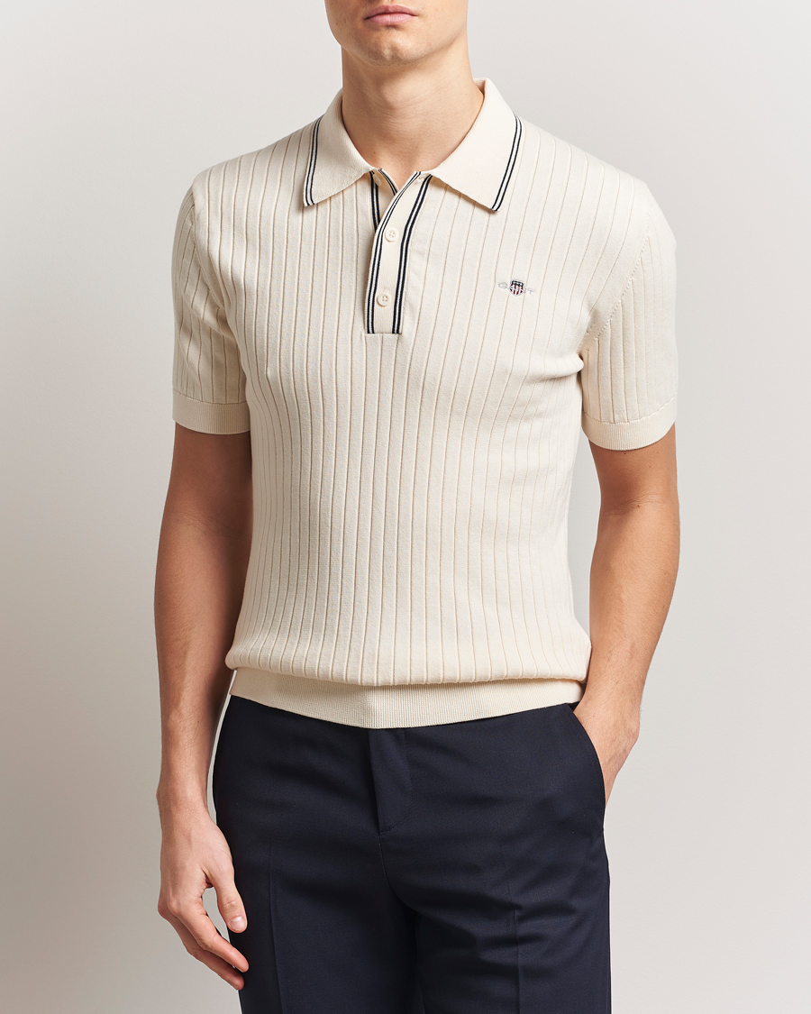 Herre | Pikéer | GANT | Ribbed Cotton Knitted Polo Cream