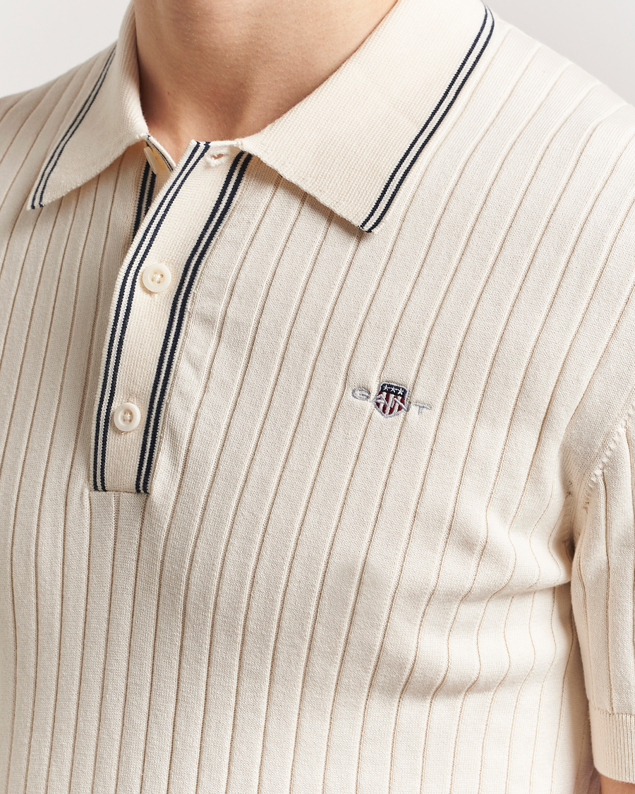 Herre | Pikéer | GANT | Ribbed Cotton Knitted Polo Cream