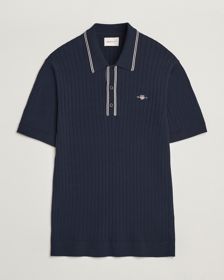 Herre | Pikéer | GANT | Ribbed Cotton Knitted Polo Evening Blue