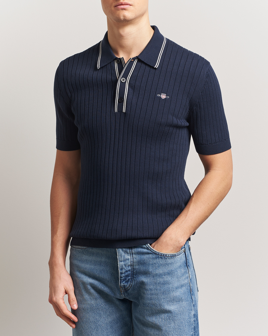 Herre | Pikéer | GANT | Ribbed Cotton Knitted Polo Evening Blue