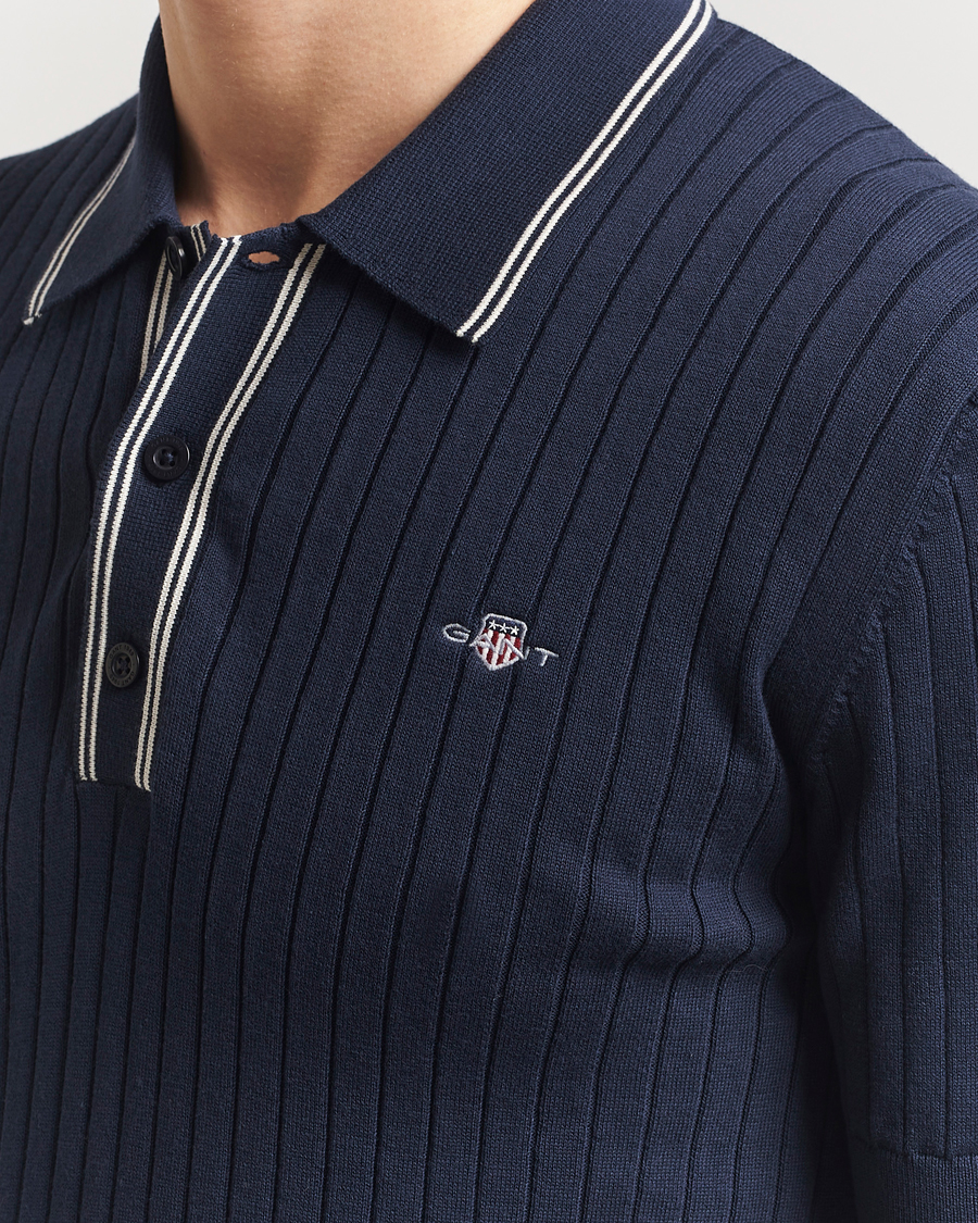 Herre | Pikéer | GANT | Ribbed Cotton Knitted Polo Evening Blue