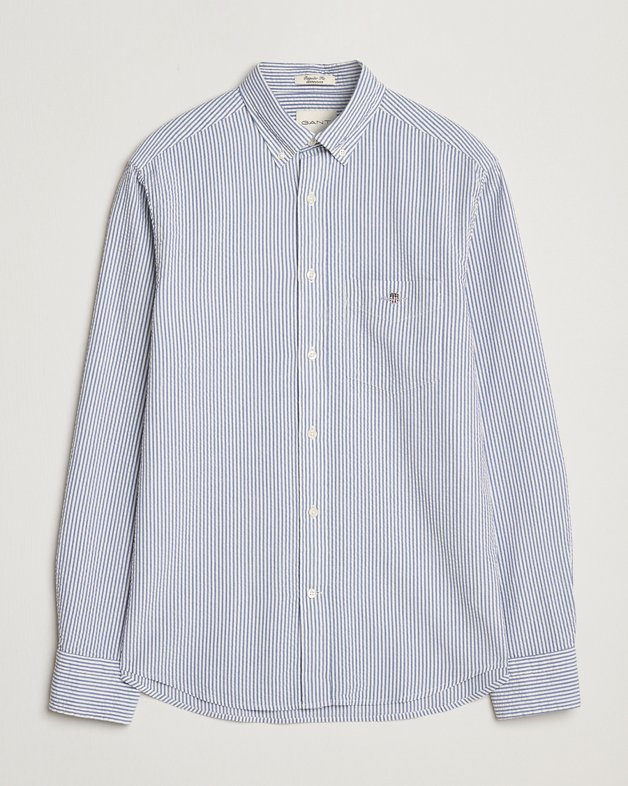 Herre | Skjorter | GANT | Regular Fit Striped Seersucker Shirt Rich Blue