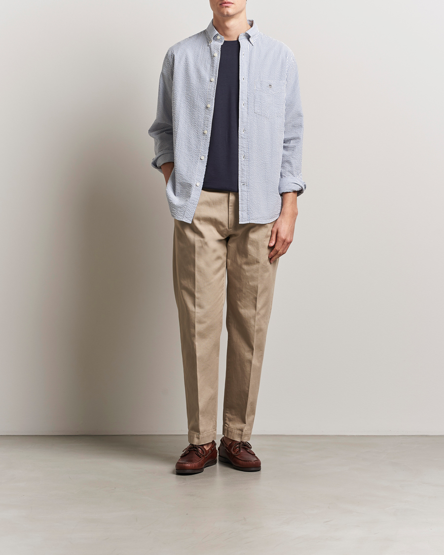 Herre | Skjorter | GANT | Regular Fit Striped Seersucker Shirt Rich Blue