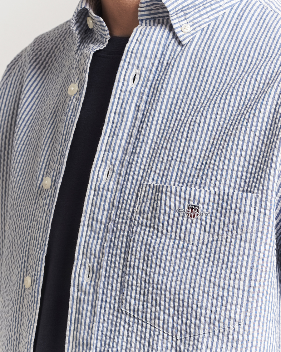 Herre | Skjorter | GANT | Regular Fit Striped Seersucker Shirt Rich Blue