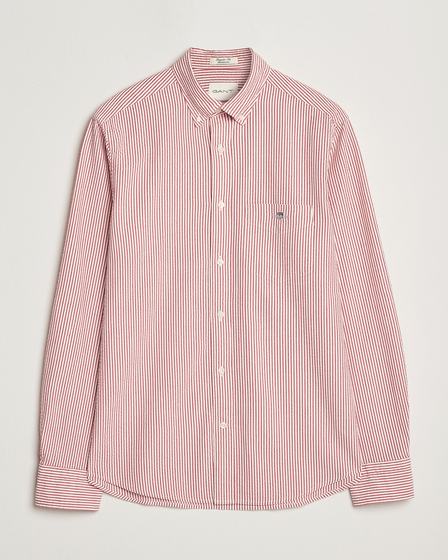 Herre | Skjorter | GANT | Regular Fit Striped Seersucker Shirt Ruby Red