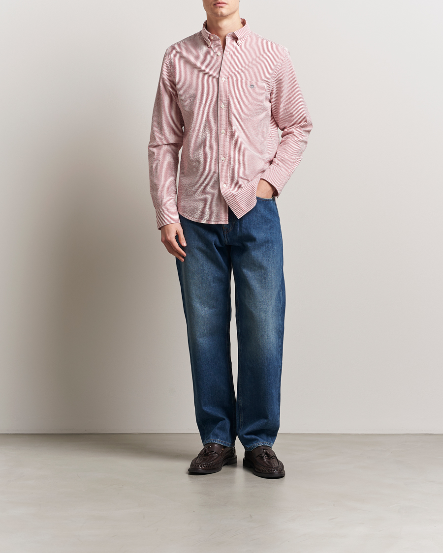 Herre | Skjorter | GANT | Regular Fit Striped Seersucker Shirt Ruby Red