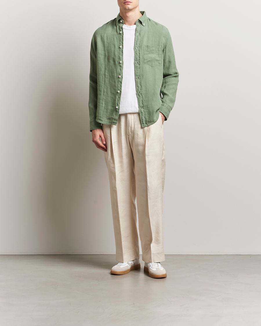 Herre | Skjorter | GANT | Regular Fit Garment Dyed Linen Shirt Kalamata Green