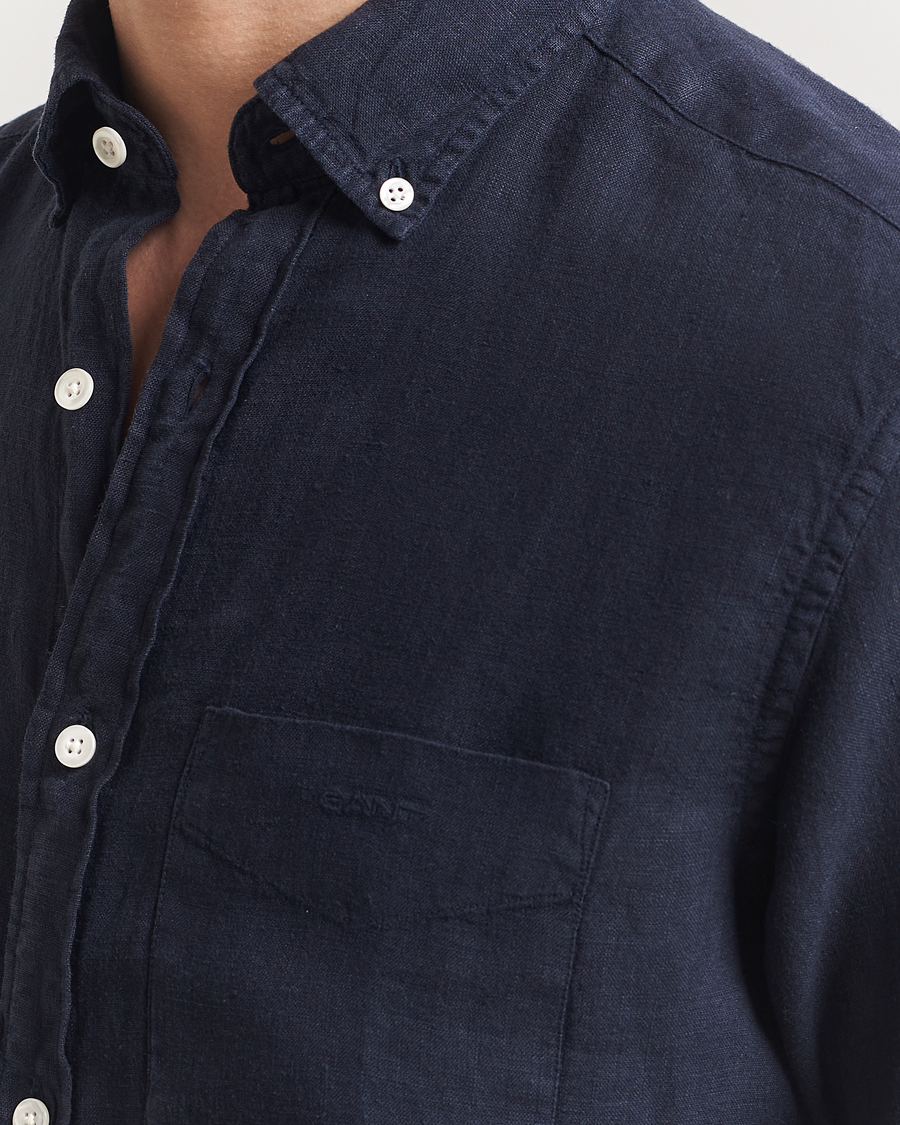 Herre | Skjorter | Gant | Regular Fit Garment Dyed Short Sleeve Linen Shirt Evening Blue