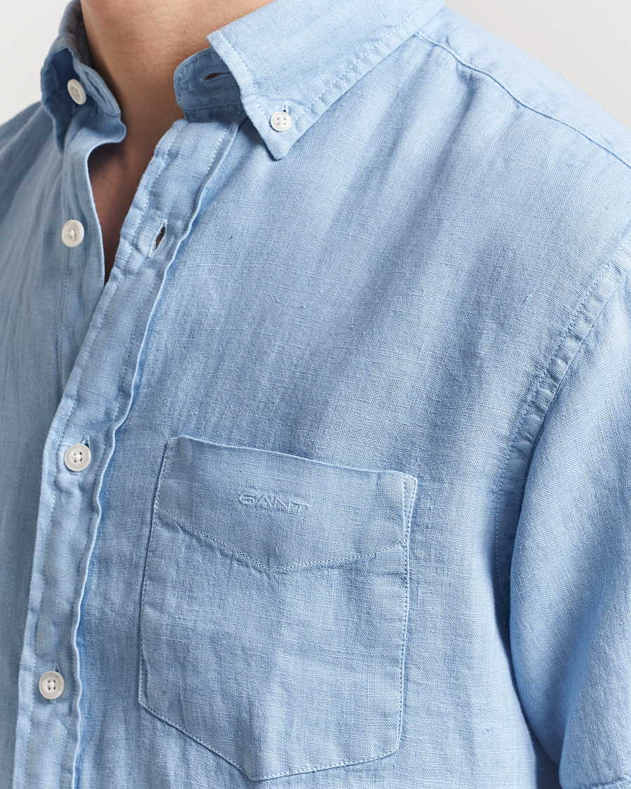 Herre | Skjorter | GANT | Regular Fit Garment Dyed Short Sleeve Linen Shirt Capri Blue