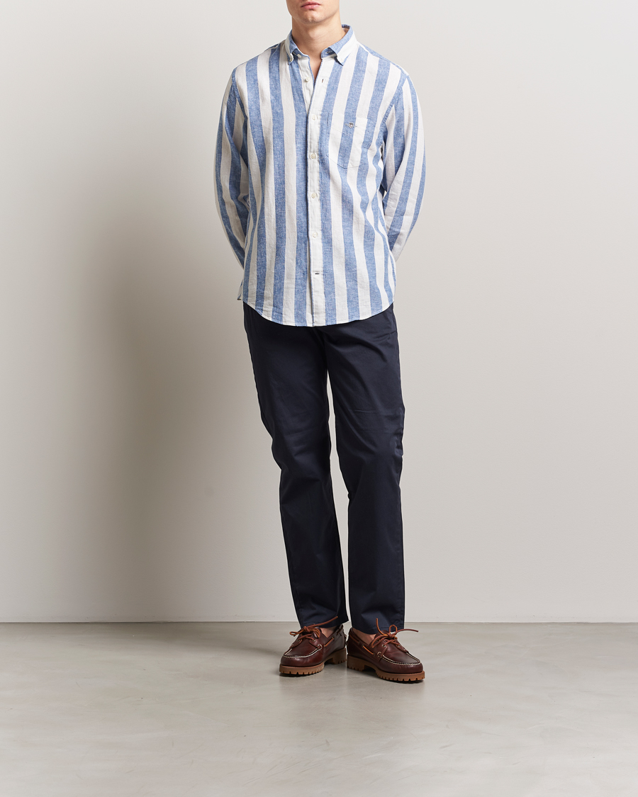 Herre | Skjorter | GANT | Cotton/Linen Wide Striped Shirt Rich Blue
