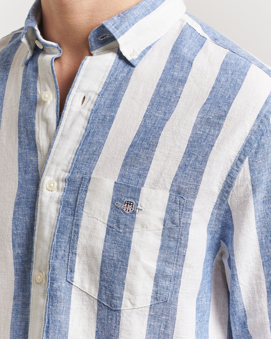 Herre | Skjorter | GANT | Cotton/Linen Wide Striped Shirt Rich Blue