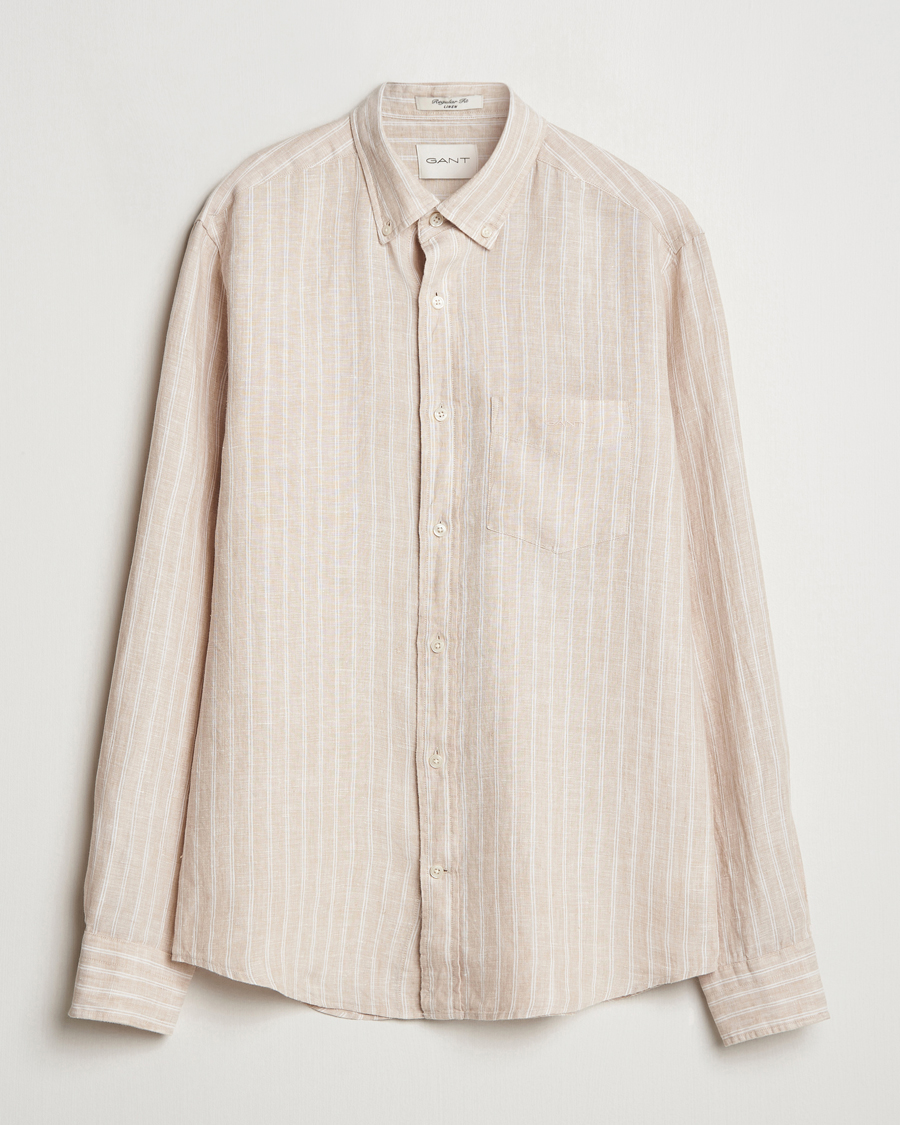 Herre | Skjorter | GANT | Regular Fit Linen Striped Shirt Dry Sand