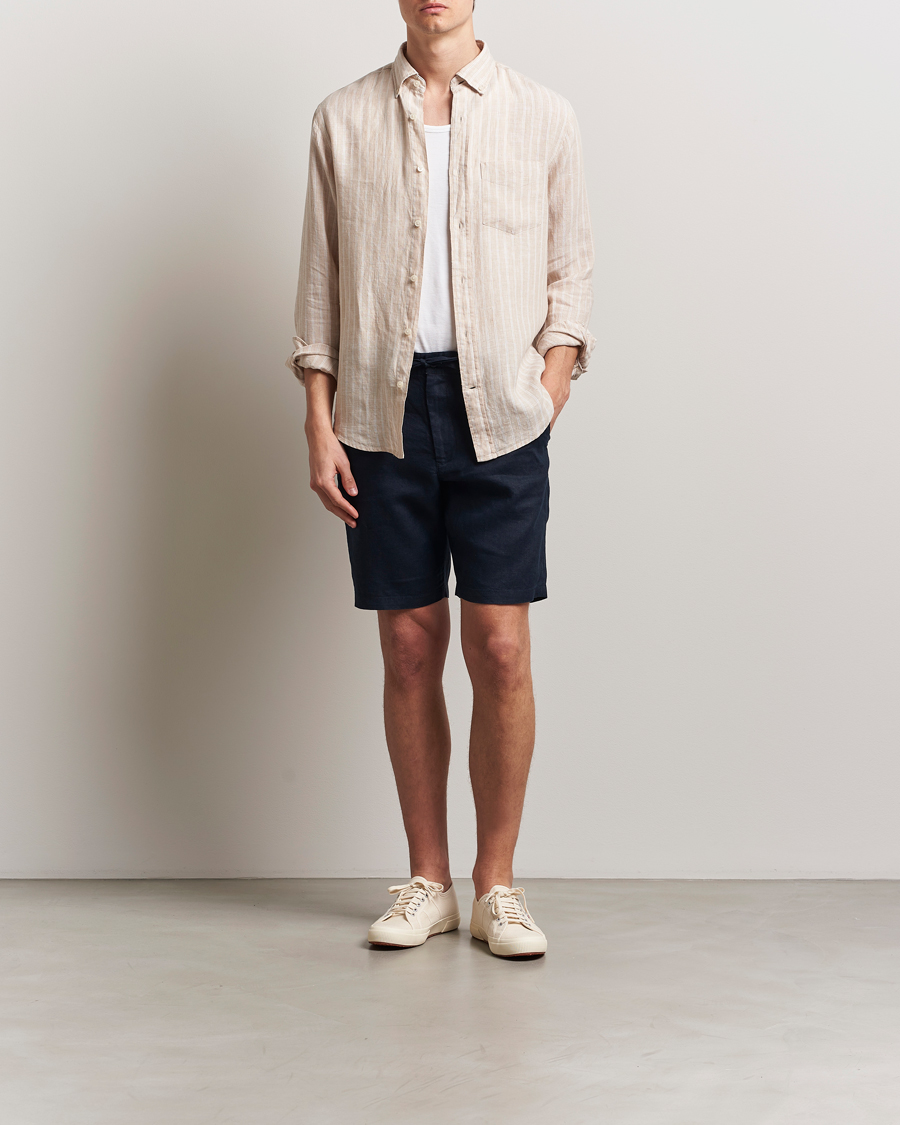 Herre | Skjorter | GANT | Regular Fit Linen Striped Shirt Dry Sand