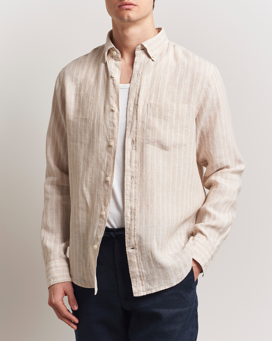 Herre | Skjorter | GANT | Regular Fit Linen Striped Shirt Dry Sand