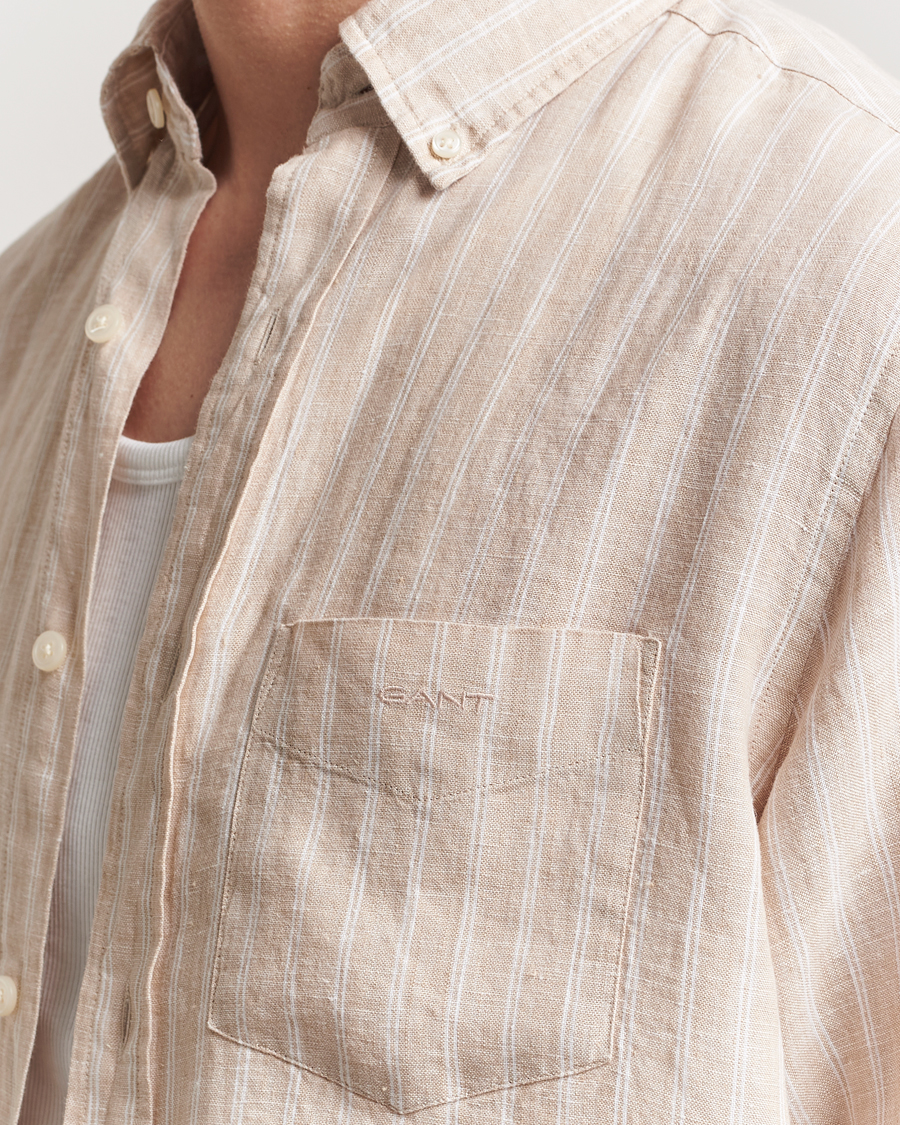 Herre | Skjorter | GANT | Regular Fit Linen Striped Shirt Dry Sand