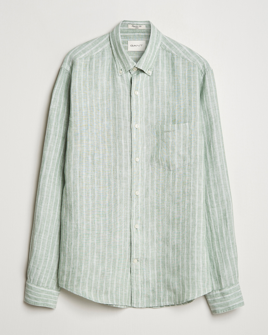Herre | Skjorter | GANT | Regular Fit Linen Striped Shirt Kalamata Green