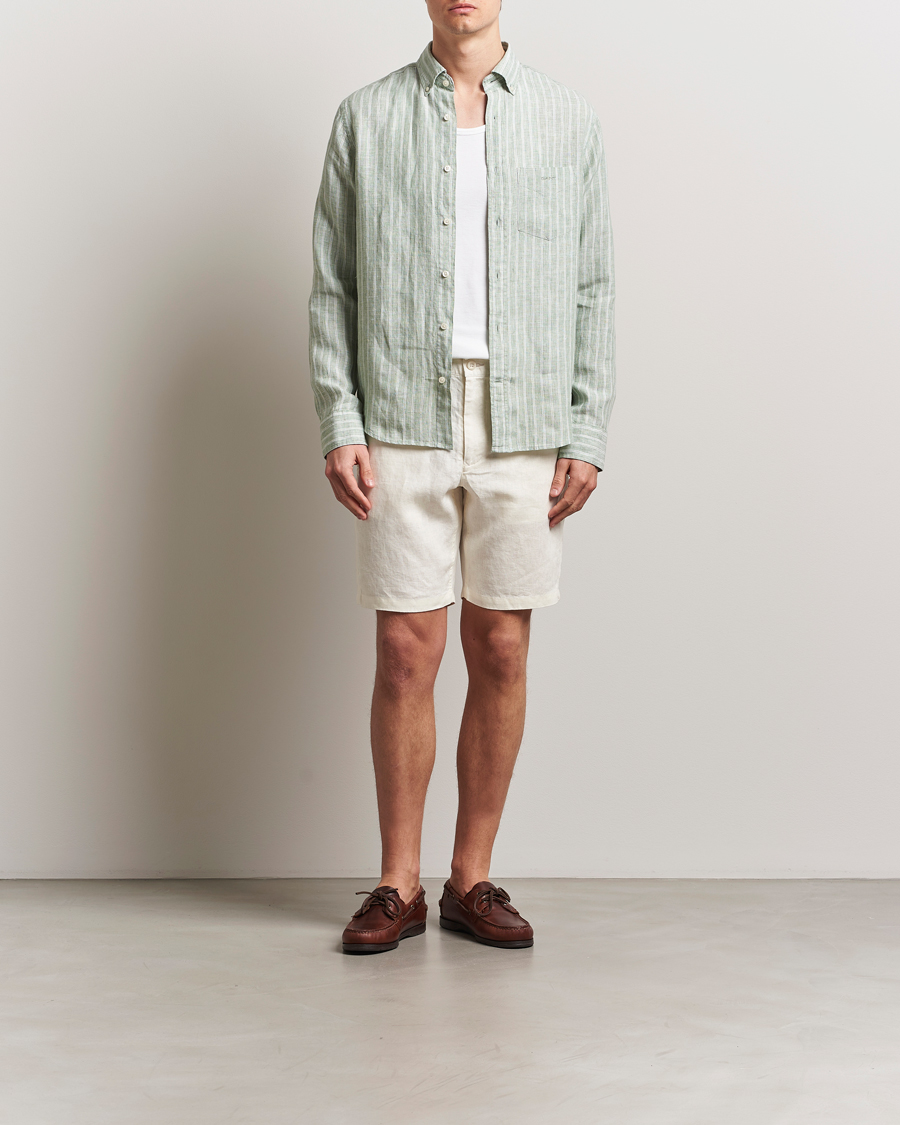 Herre | Skjorter | GANT | Regular Fit Linen Striped Shirt Kalamata Green