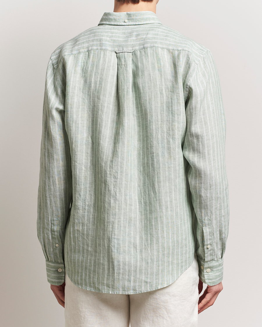 Herre | Skjorter | GANT | Regular Fit Linen Striped Shirt Kalamata Green