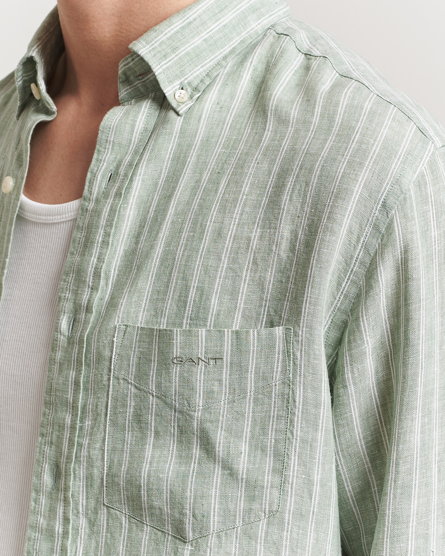 Herre | Skjorter | GANT | Regular Fit Linen Striped Shirt Kalamata Green