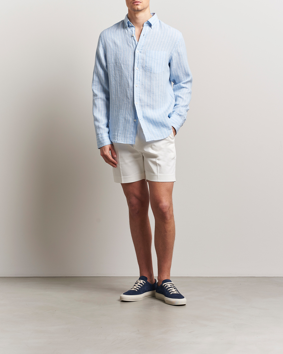 Herre | Skjorter | GANT | Regular Fit Linen Striped Shirt Capri Blue