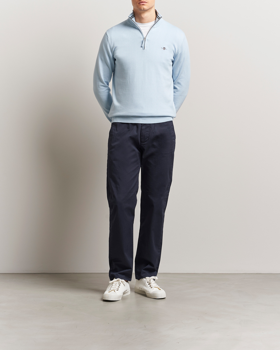 Herre | Gensere | GANT | Classic Cotton Half Zip Fresh Blue