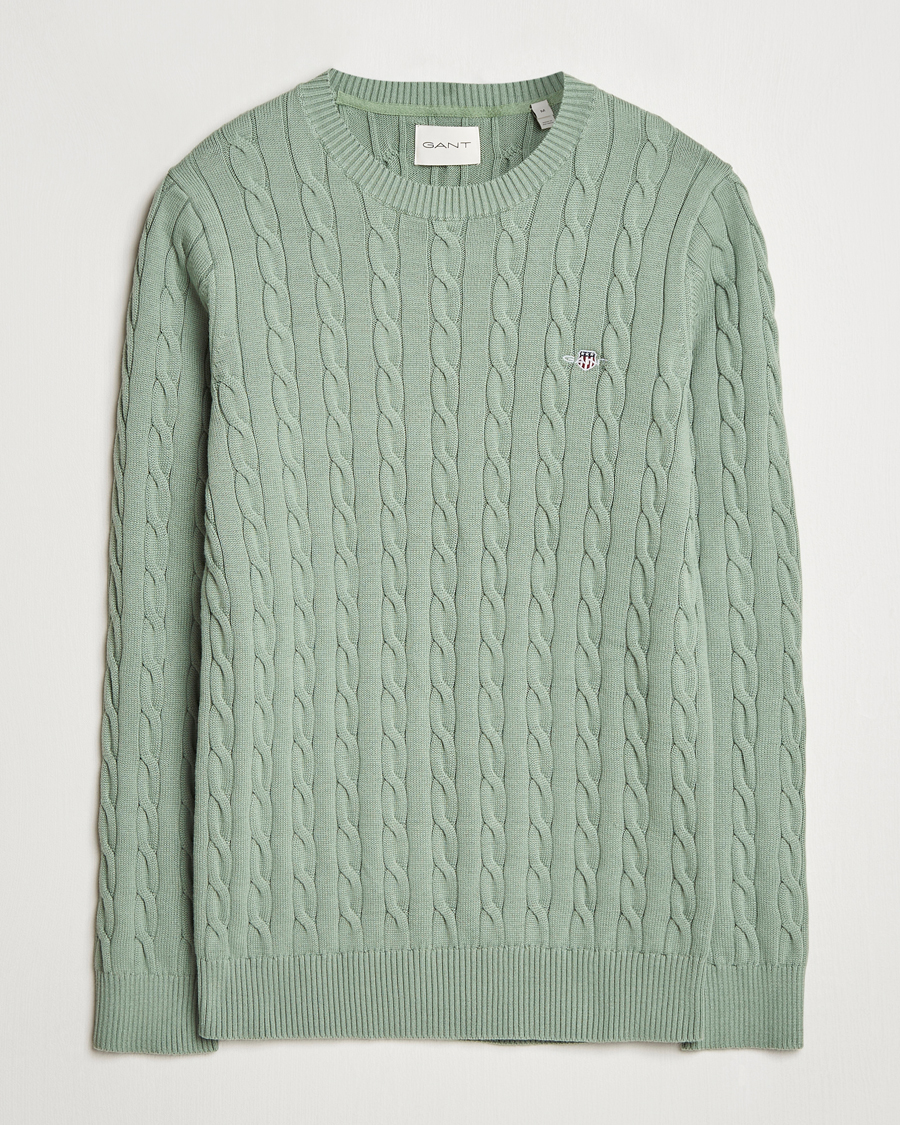 Herre | Gensere | GANT | Cotton Cable Crew Neck Pullover Kalamata Green