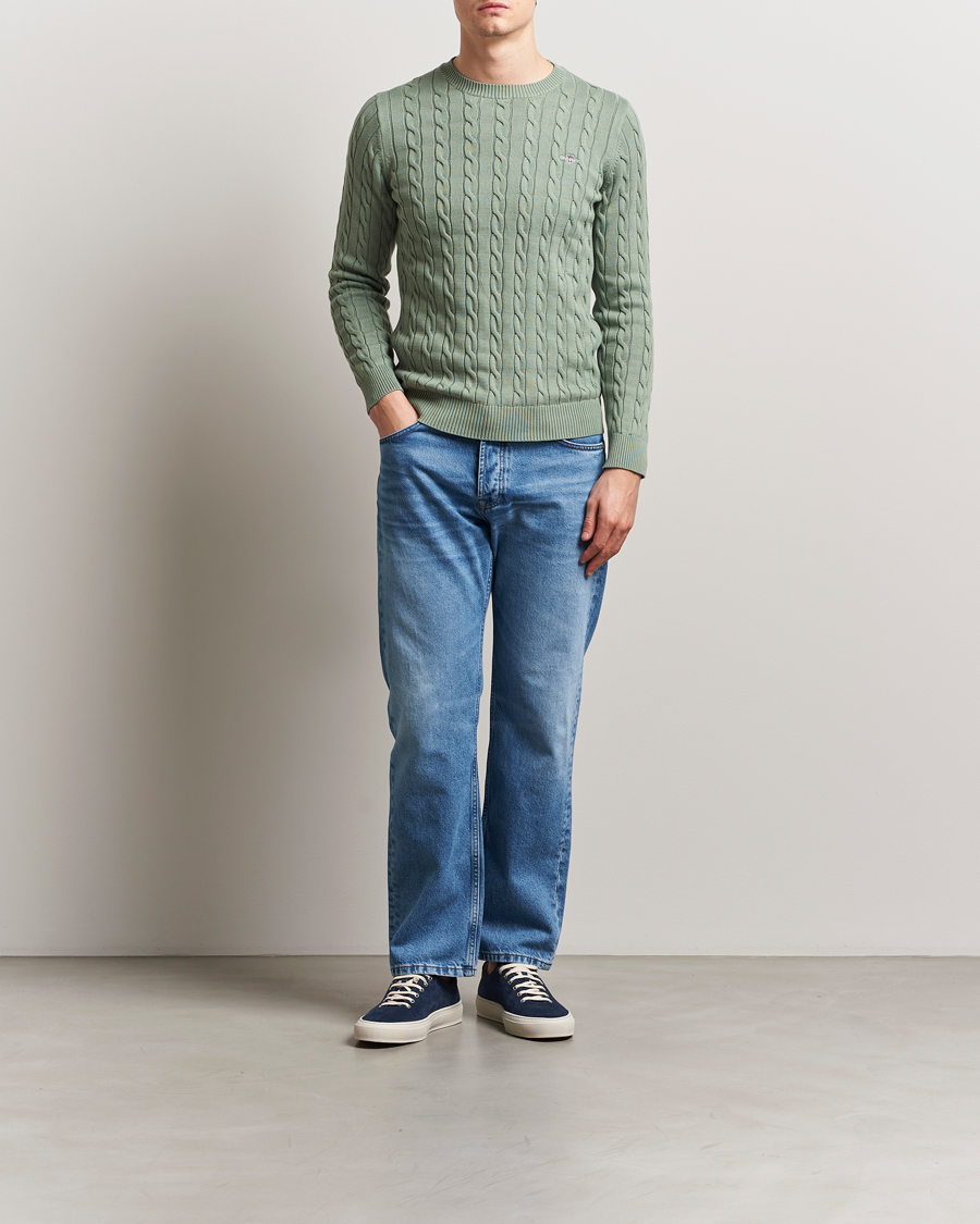 Herre | Gensere | GANT | Cotton Cable Crew Neck Pullover Kalamata Green