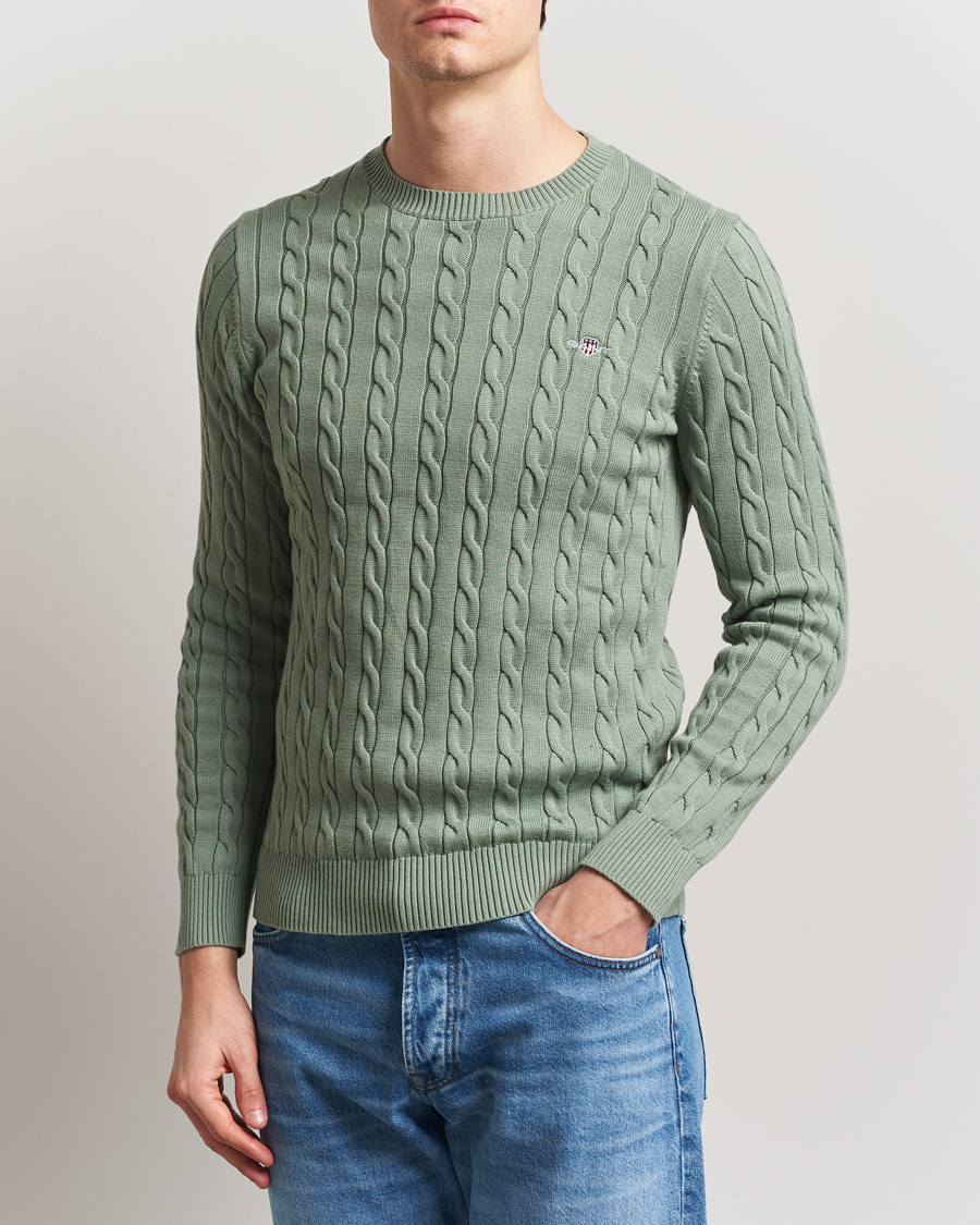 Herre | Gensere | GANT | Cotton Cable Crew Neck Pullover Kalamata Green