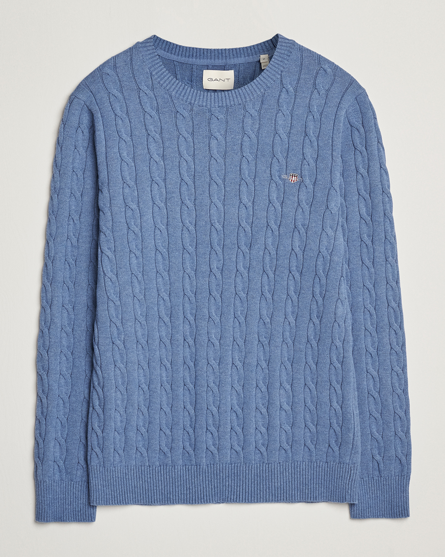 Herre | Gensere | GANT | Cotton Cable Crew Neck Pullover Denim Blue Melange