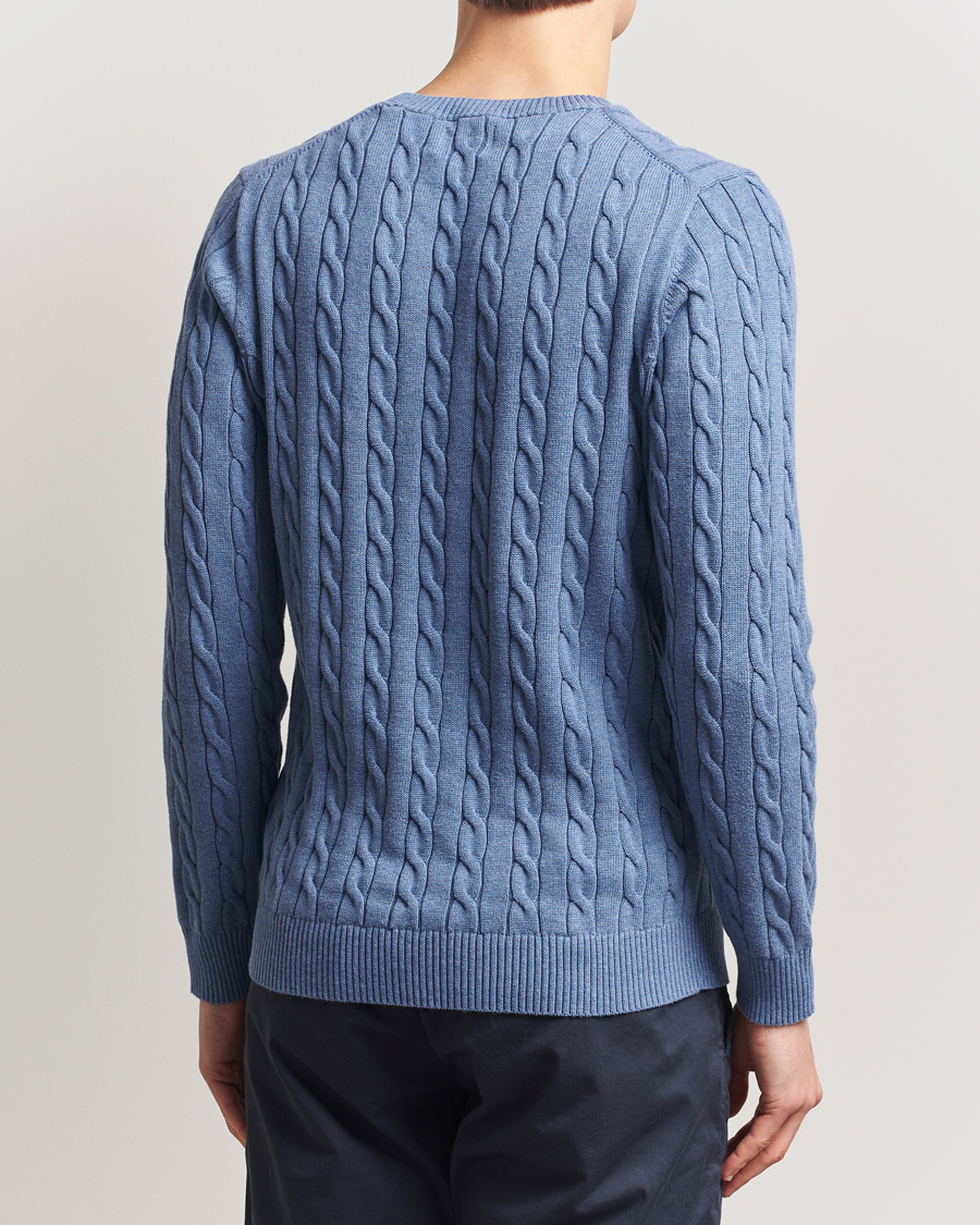 Herre | Gensere | GANT | Cotton Cable Crew Neck Pullover Denim Blue Melange