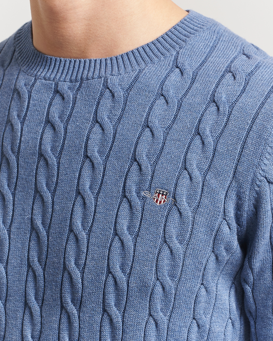 Herre | Gensere | GANT | Cotton Cable Crew Neck Pullover Denim Blue Melange