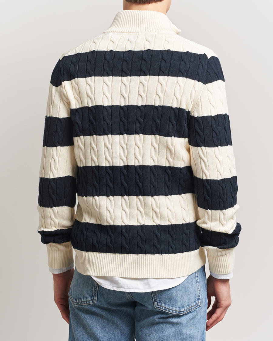 Herre | Gensere | GANT | Cotton Striped Cable Half Zip Evening Blue
