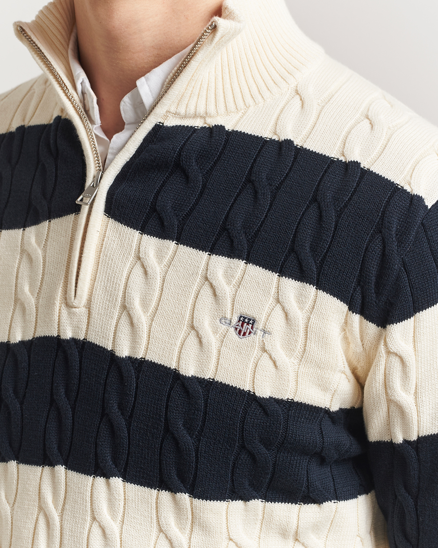 Herre | Gensere | GANT | Cotton Striped Cable Half Zip Evening Blue