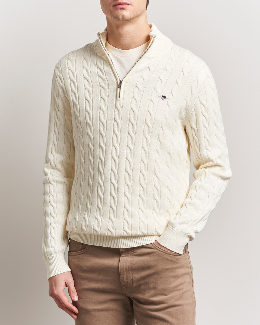 Herre | Gensere | GANT | Cotton Cable Half Zip Cream