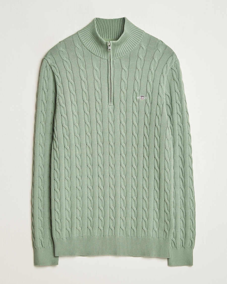 Herre | Gensere | GANT | Cotton Cable Half Zip Kalamata Green
