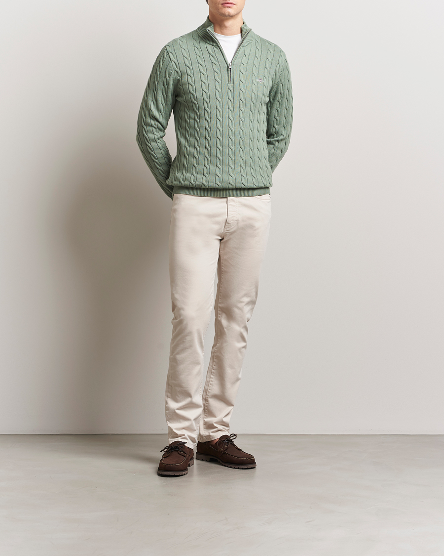 Herre | Gensere | GANT | Cotton Cable Half Zip Kalamata Green