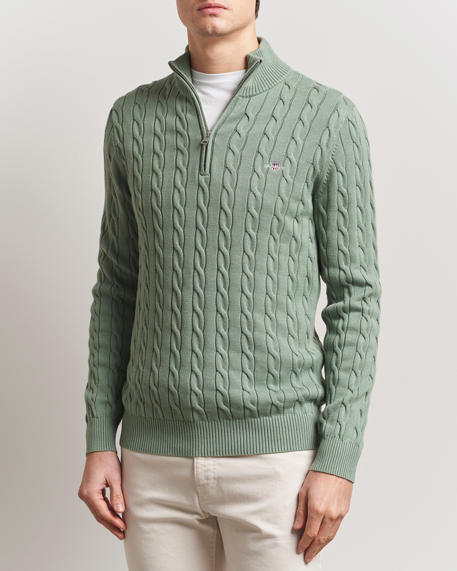 Herre | Gensere | GANT | Cotton Cable Half Zip Kalamata Green