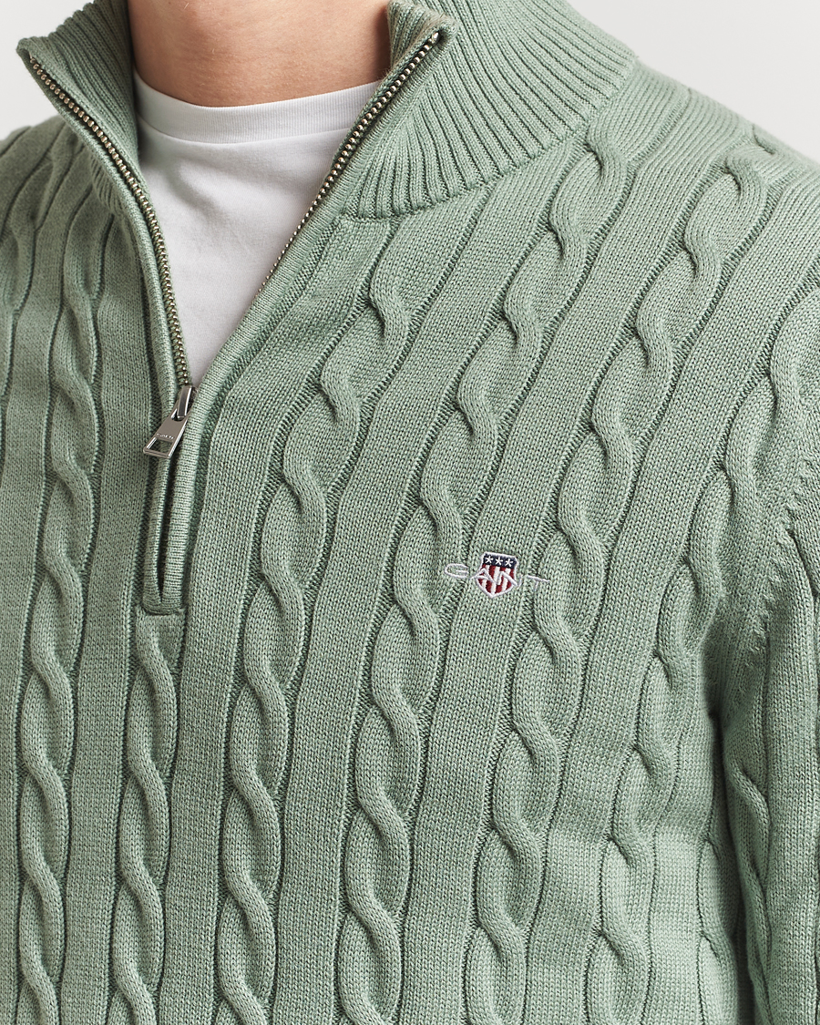 Herre | Gensere | GANT | Cotton Cable Half Zip Kalamata Green