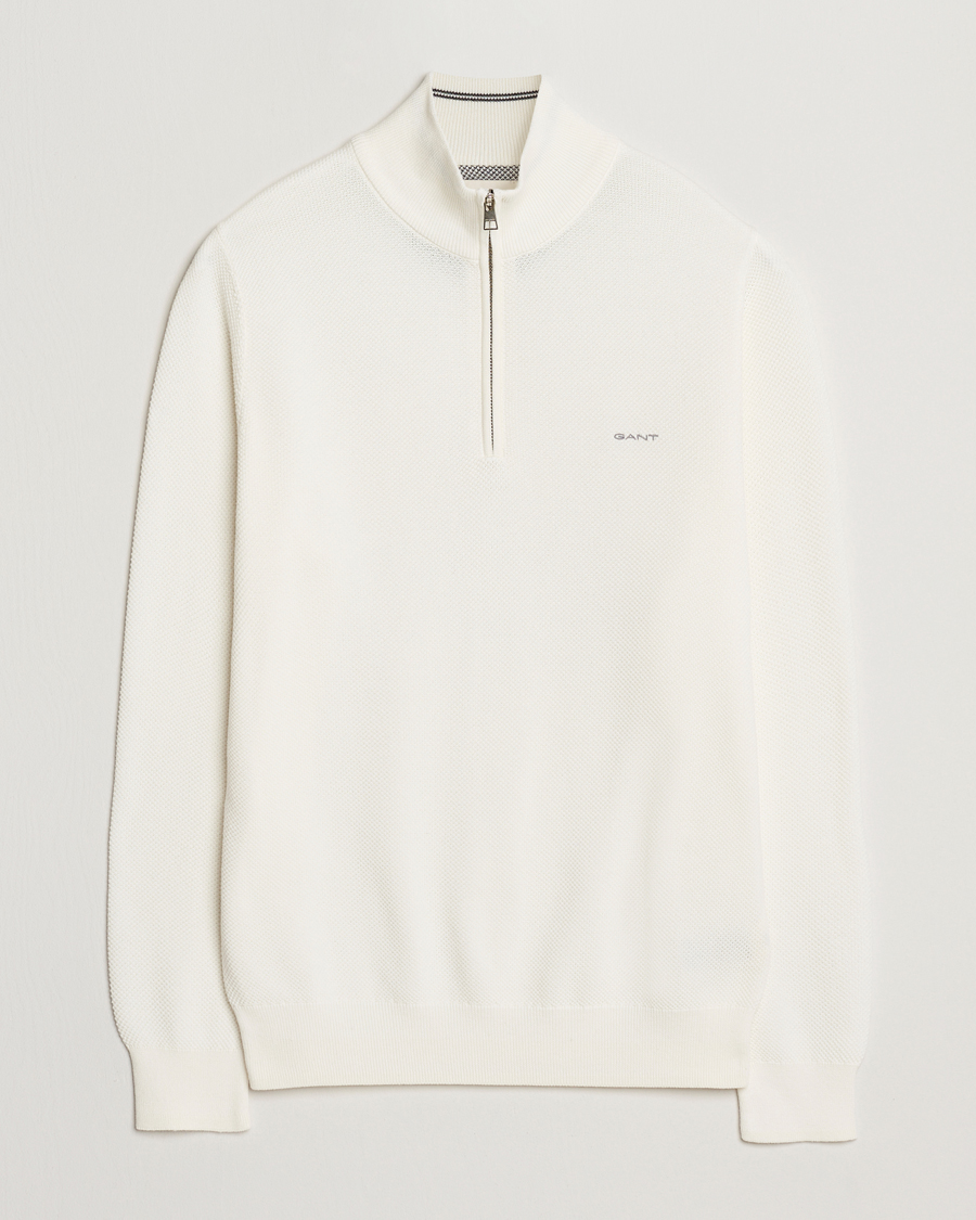 Herre | Gensere | GANT | Cotton Pique Half Zip Eggshell
