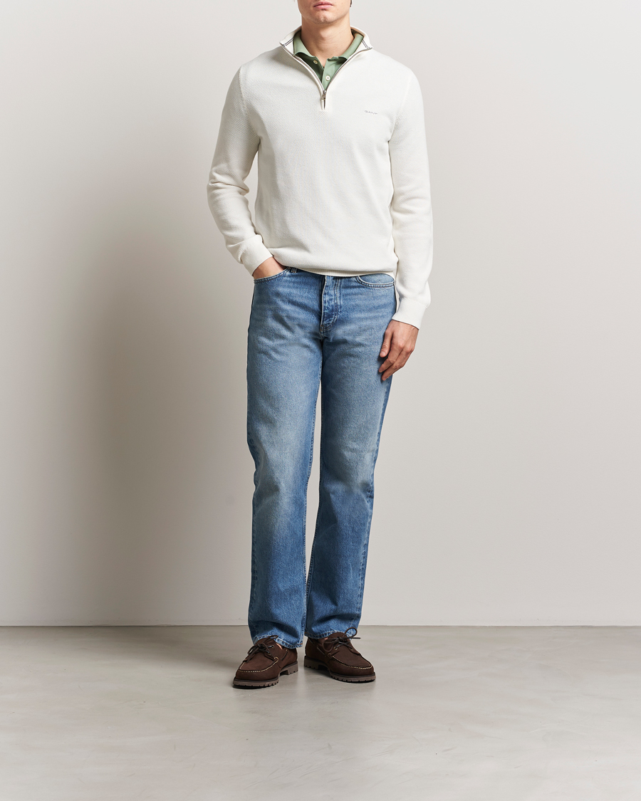 Herre | Gensere | GANT | Cotton Pique Half Zip Eggshell