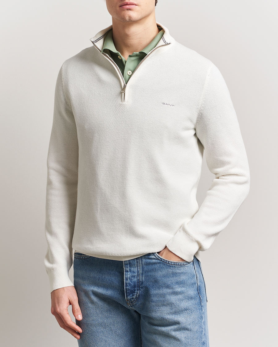 Herre | Gensere | GANT | Cotton Pique Half Zip Eggshell