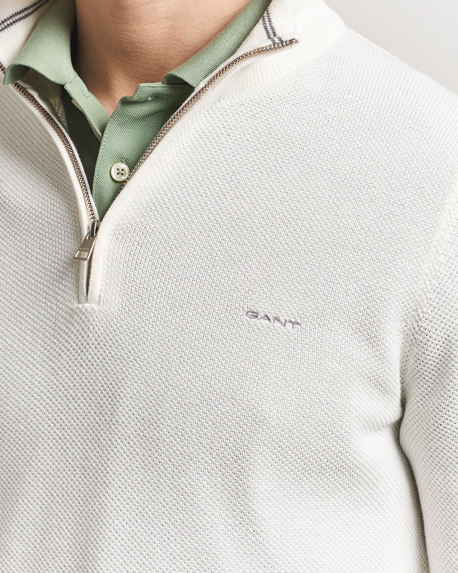 Herre | Gensere | GANT | Cotton Pique Half Zip Eggshell