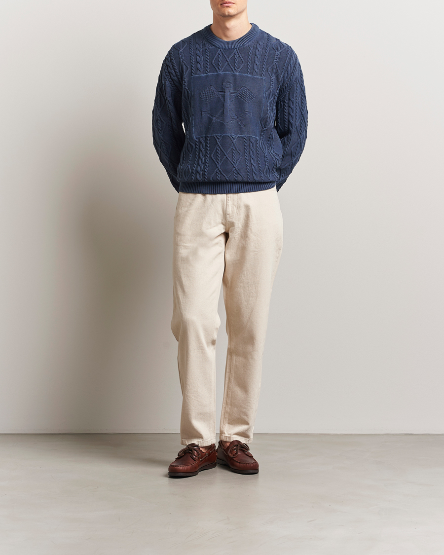 Herre | Gensere | GANT | Aran Cable Knitted Sweater Evening Blue