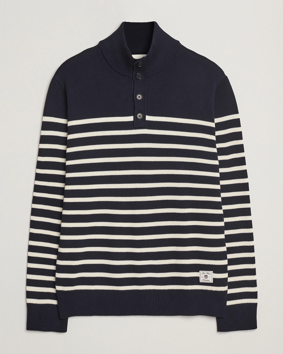 Herre | Gensere | GANT | Cotton Striped Knitted Sweater Evening Blue