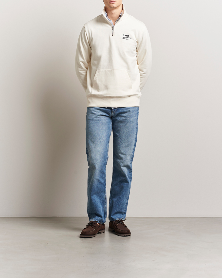 Herre | Gensere | GANT | Script Graphic Half Zip Sweater Cream